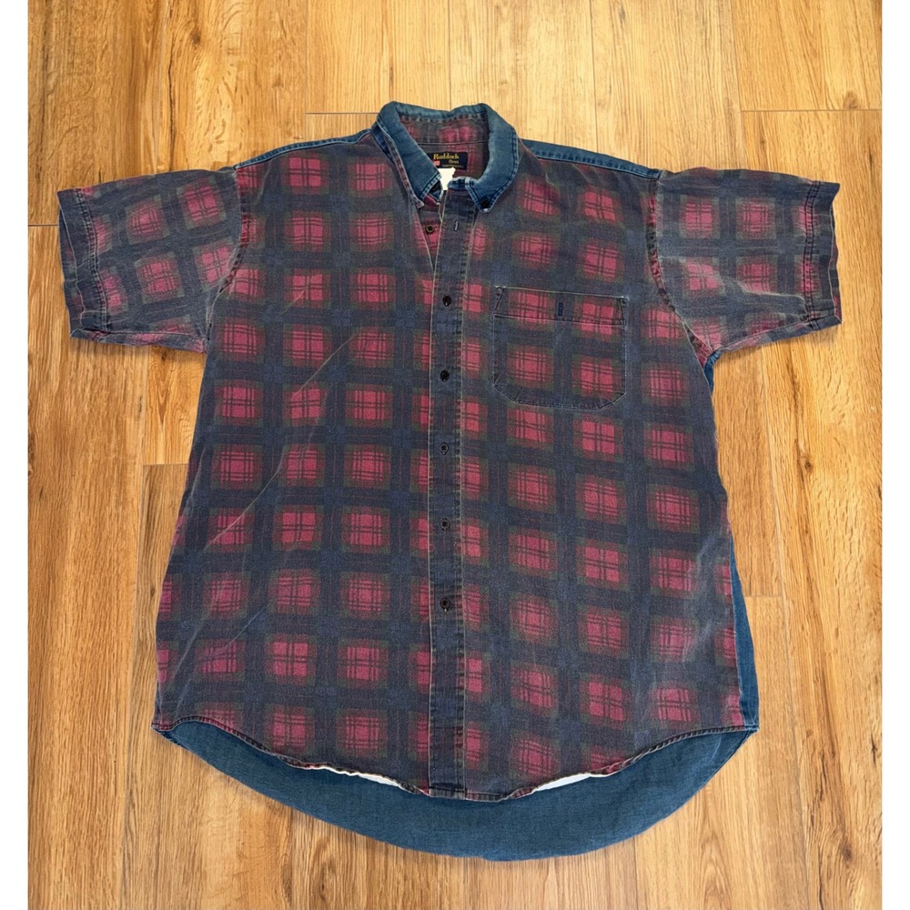 Vintage Ruddock Bros Plaid Denim Western Shirt Mens Large 90s Y2K Made in USA